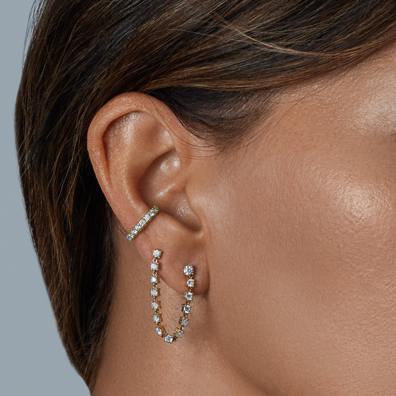 Double Piercing Draped Tennis Earring