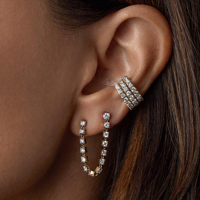 Double Piercing Draped Tennis Earring