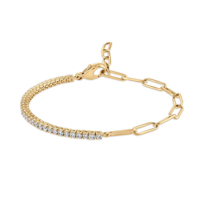 Half Tennis Bracelet with Paperclip Chain