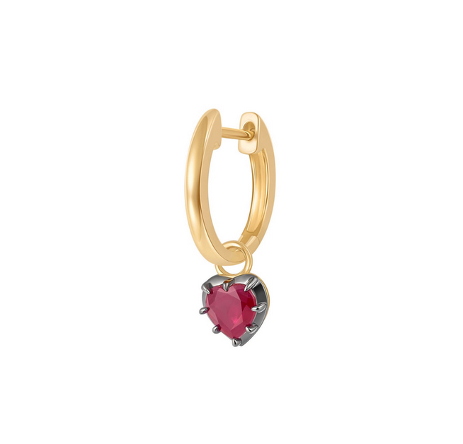 Gold Huggie w/ Drop Ruby