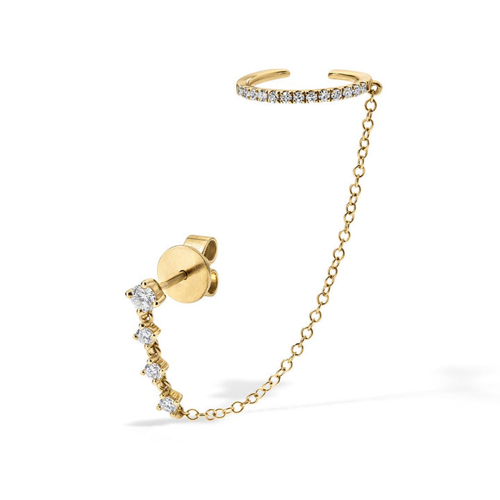 Micro Diamond Cuff w/ Chain and Multi Diamond Stud