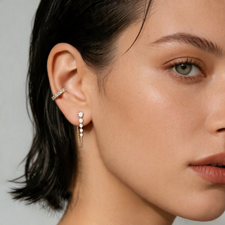 Cascading Diamonds and Chain Earring