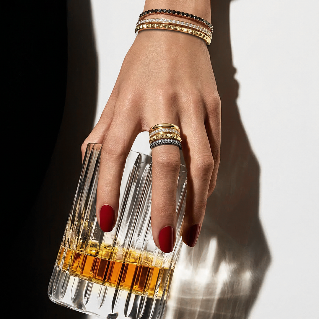 Stacked Diamond and Pyramid Bangle