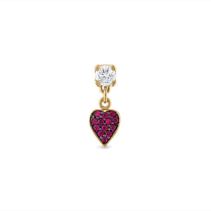 Pave Ruby Heart Drop Stud